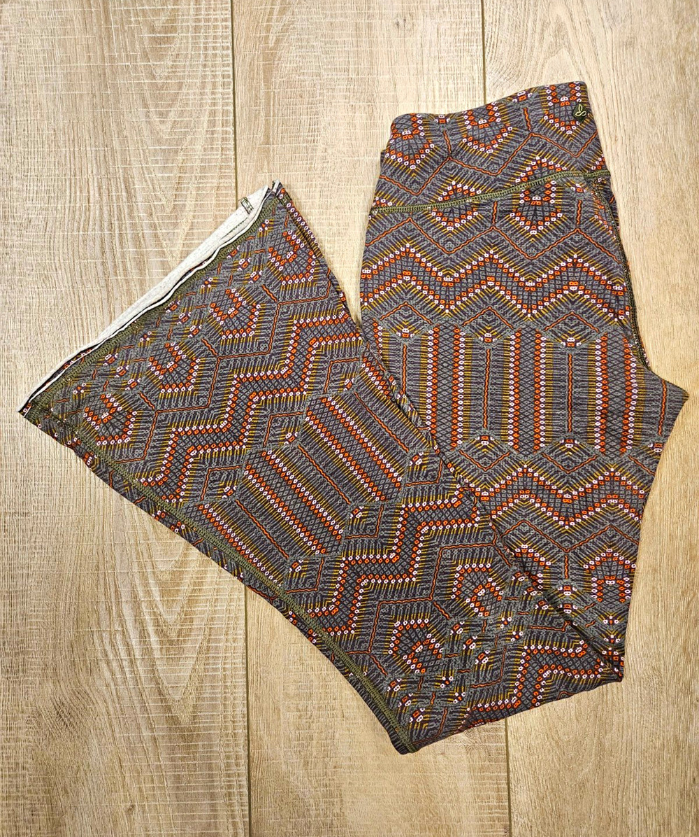 prAna Juniper Flare Pants Knit Geometric Chevron Hemp Organic Cotton Womens L
